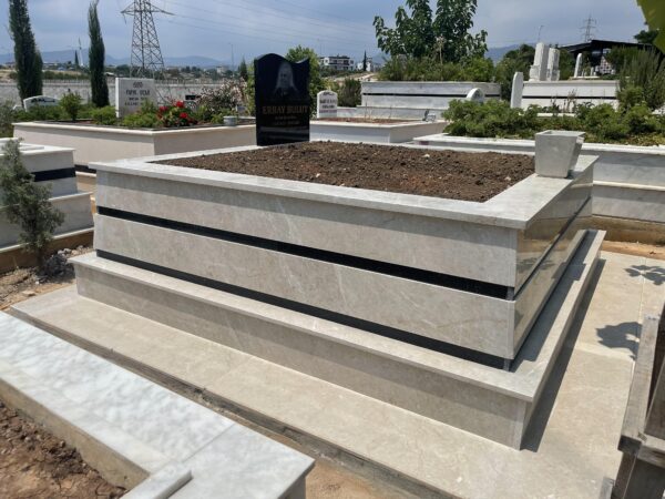 Bej Mermer Çift Şeritli 2 Kişilik Mezar Modelleri - Görsel 2