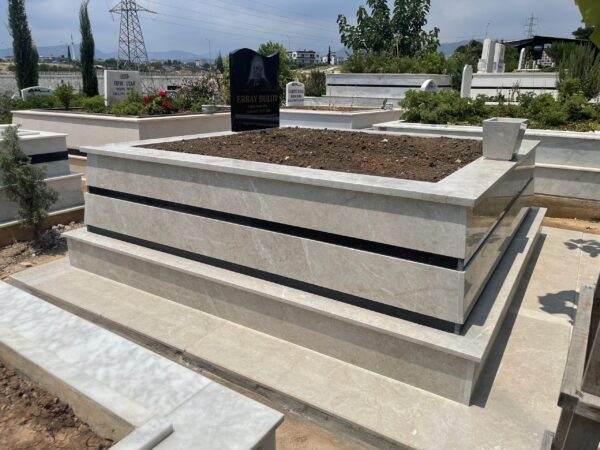 Bej Mermer Çift Şeritli 2 Kişilik Mezar Modelleri - Görsel 2