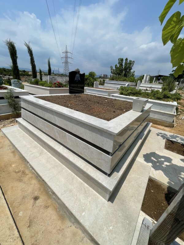 Bej Mermer Çift Şeritli 2 Kişilik Mezar Modelleri - Görsel 10